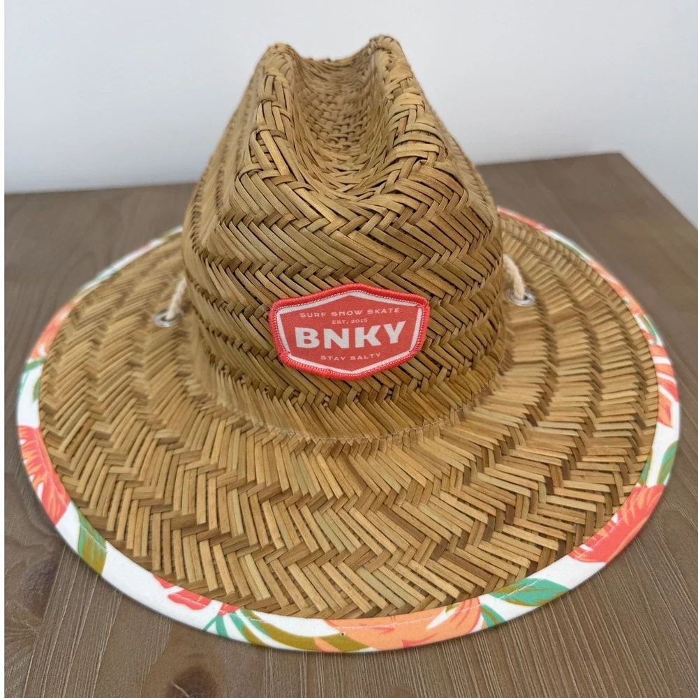 Binky Bro BNKY Toddler Straw Lifeguard Sun Hat Brown Floral Tropical Print Beach